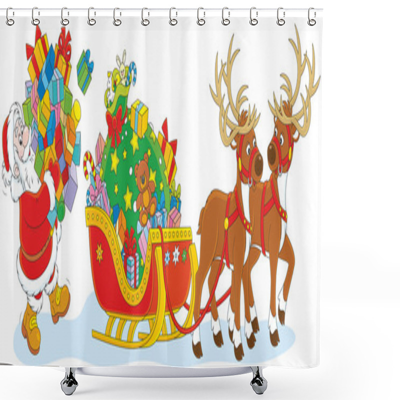 Personality  Santa Loading Gifts Shower Curtains