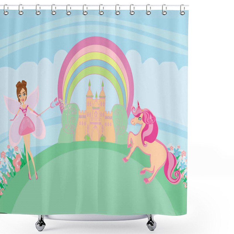 Personality  Unicorn And Fairy - Lovely Fairy-tale Card Shower Curtains