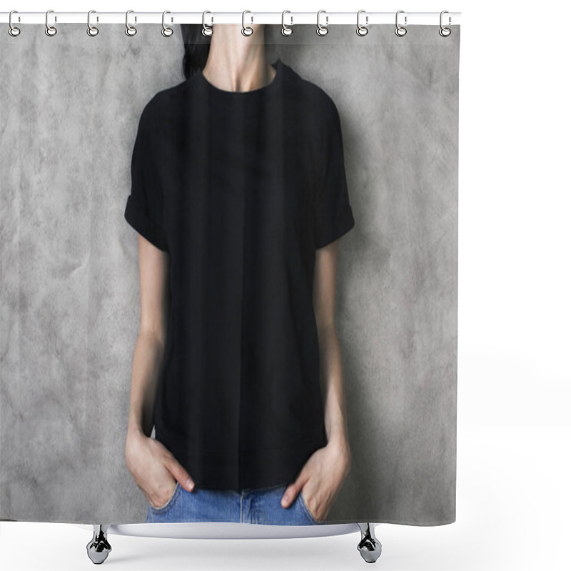 Personality  Girl In Black Shirt Shower Curtains