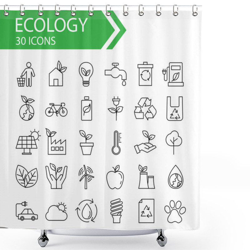 Personality  Ecology Outline Icon Set. Isolated On White Background. Environment And Sustainability Symbol Collection. Save Nature Eco Friendly Concept. Vector Illustration In Flat Style Modern Design. Shower Curtains