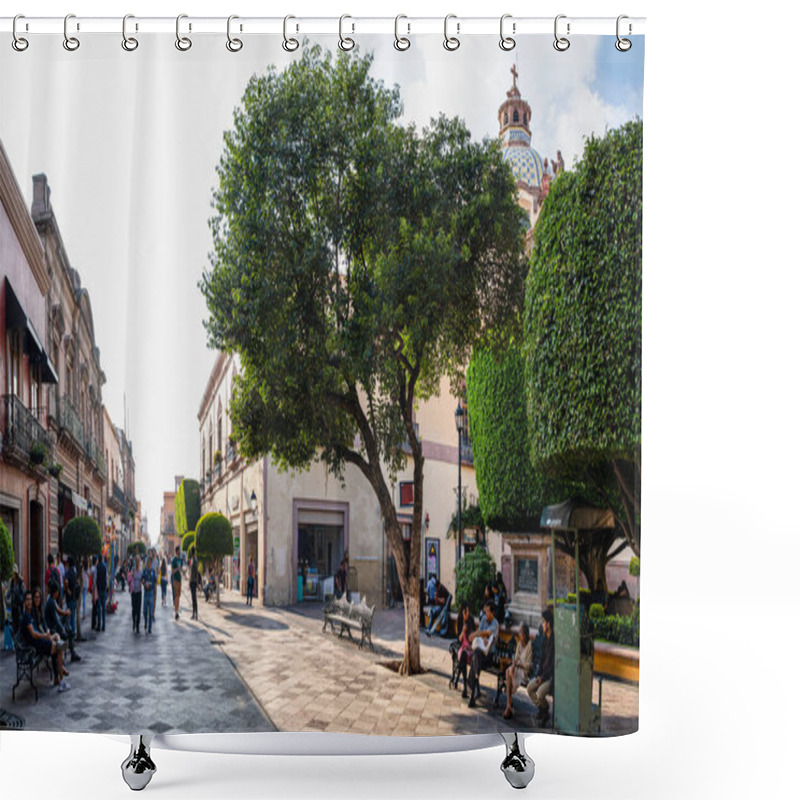 Personality  Santiago De Queretaro, Queretaro, Mexico - November 24, 2019: People Enjoying The Day At Francisco I Madero Street, Next To The Parish Of The Sacred Heart Of Jesus Of St. Claire Shower Curtains