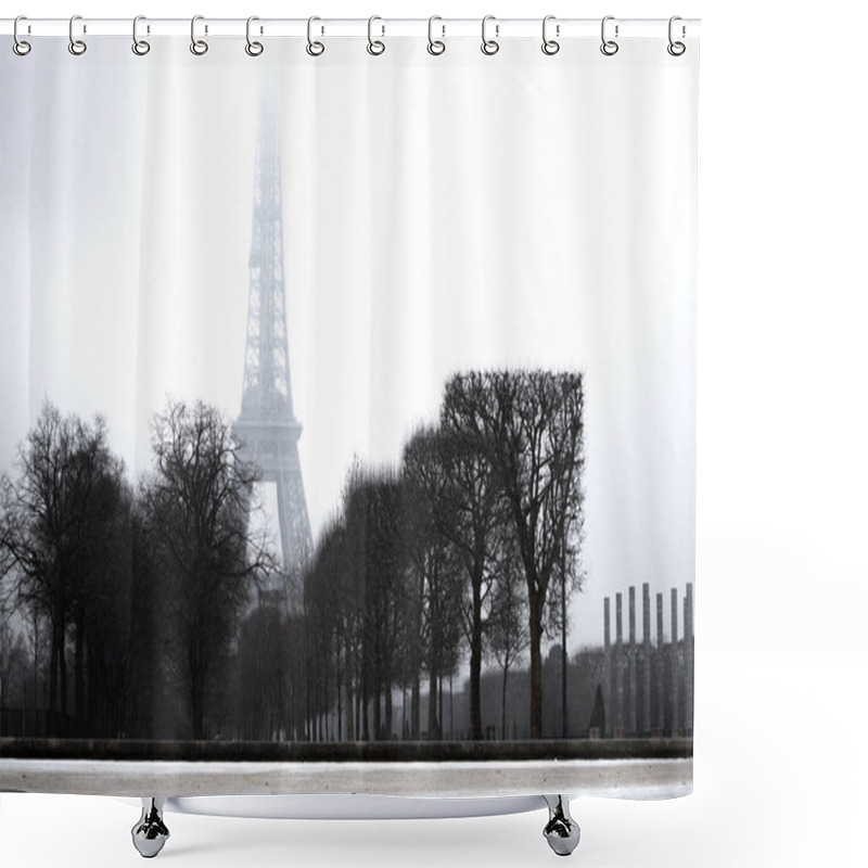 Personality  The Eifel Tower Viewed From Champs De Mars In Foggy Winter Day, Paris, France Shower Curtains