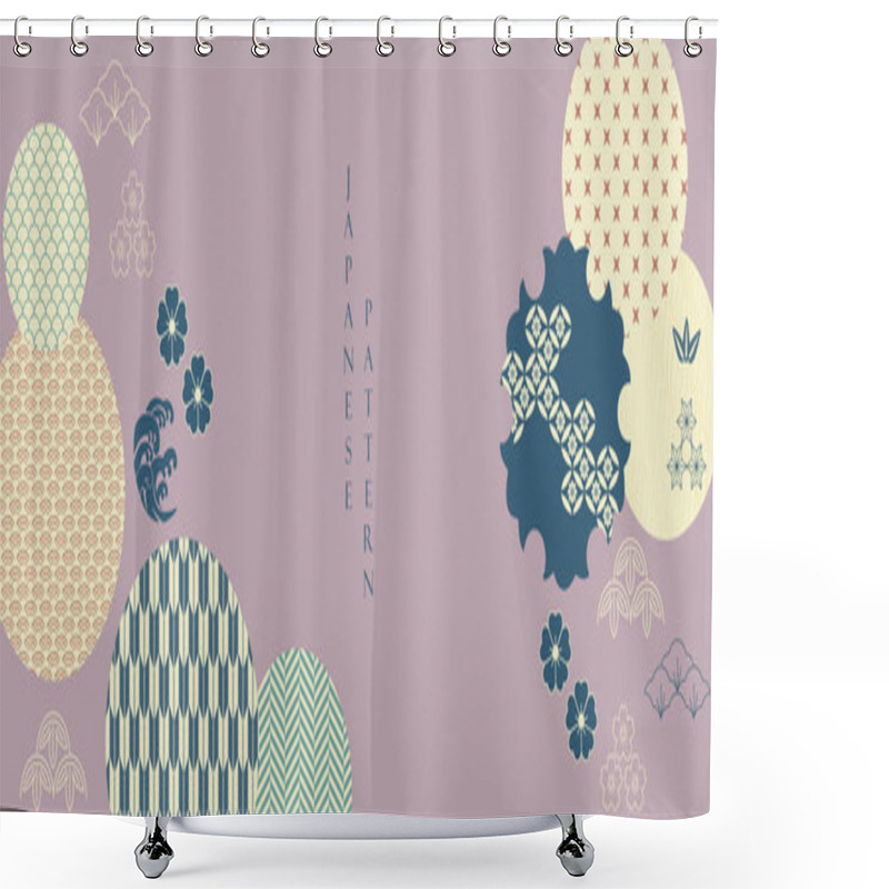 Personality  Japanese Wave Pattern Abstract Art Vector Banner. Nature Art Background With Bamboo And Bonsai Tree Invitation Card Template In Vintage Style. Asian Traditional Icon And Symbol Design. Shower Curtains