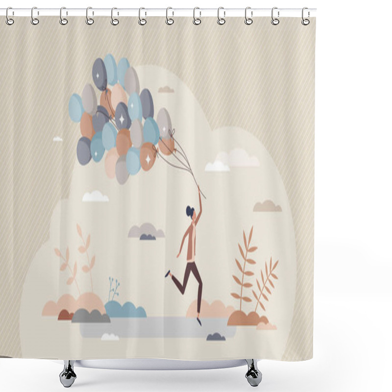 Personality  Happy Life With Careless Feelings And Joyful Emotions Tiny Person Concept Shower Curtains