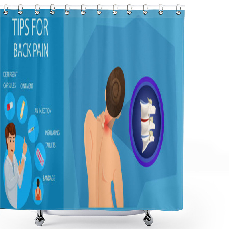 Personality  Tips For Back Pain. Vector Illustration. Shower Curtains