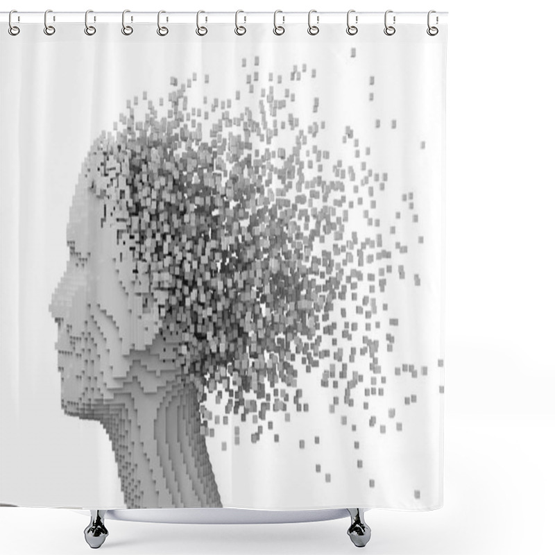 Personality  Pixelated Head Of Woman And 3D Pixels As Hair Isolated On White Background Shower Curtains