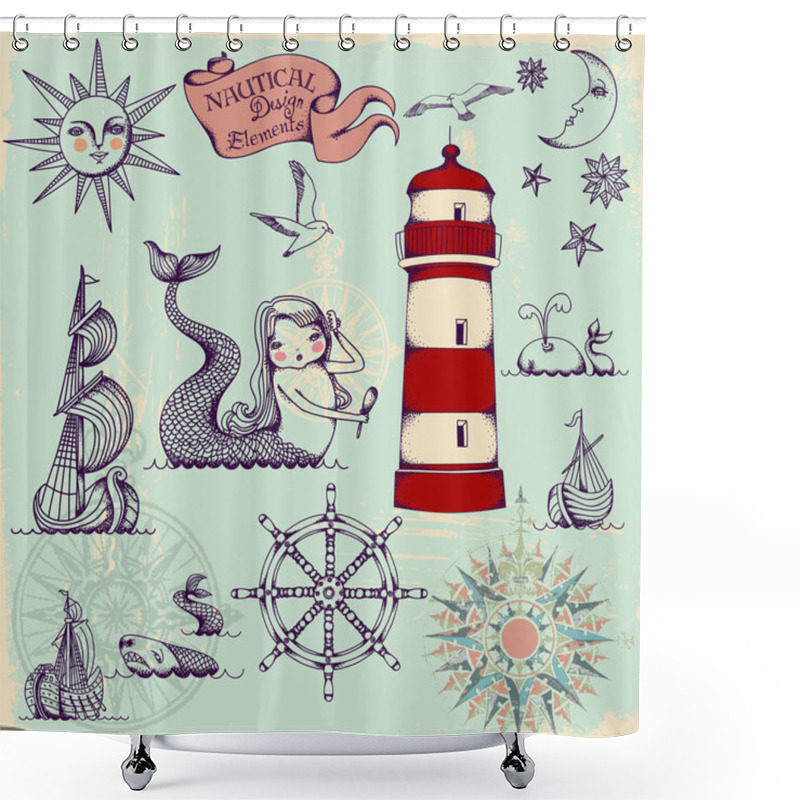 Personality  Nautical Design Elements Shower Curtains