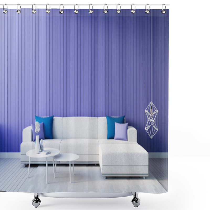 Personality  Purple Blue Wall Living Room Interior 2022 - 3D Rendering Shower Curtains