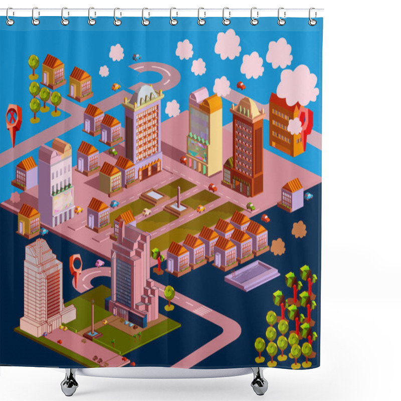 Personality  Urban, Buildings, City, Vector Illustration Shower Curtains