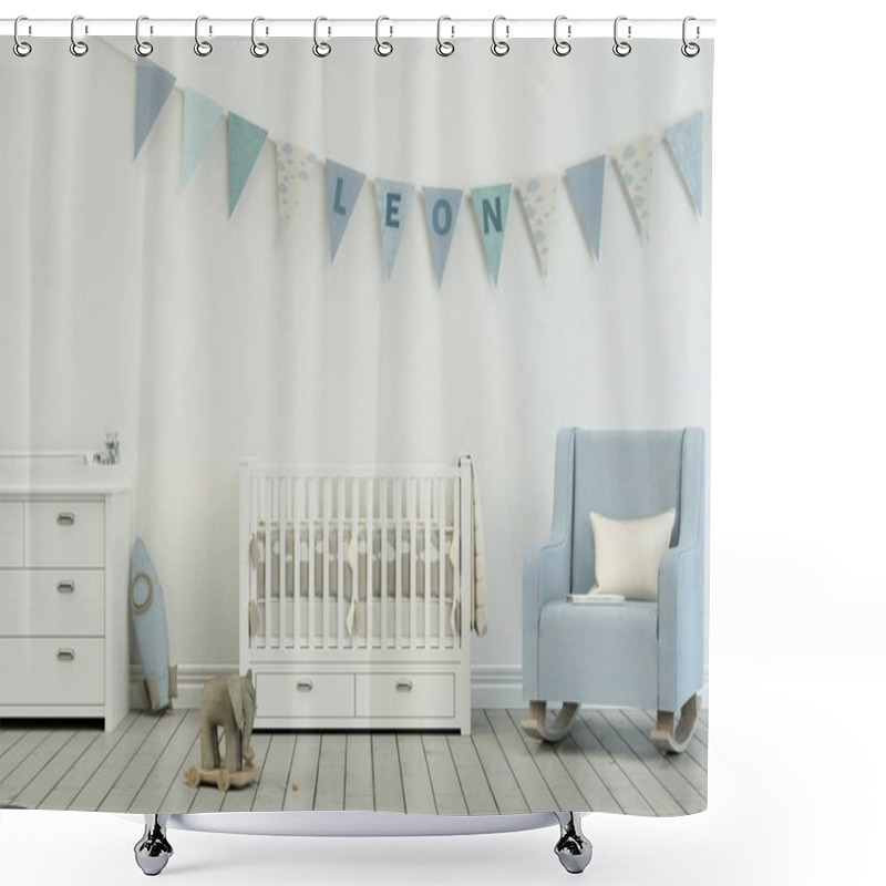 Personality  Modern Nursery With Decorated Flags With Name Leon Shower Curtains