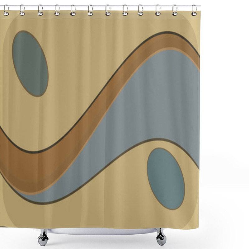 Personality  Vector Illustration Abstract Background Of Dark Gray Ovals And Wavy Lines On A Background Of Coffee Color Shower Curtains