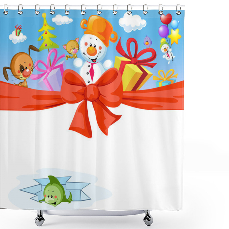 Personality  Funny Christmas Design With Snowman And Animals Shower Curtains