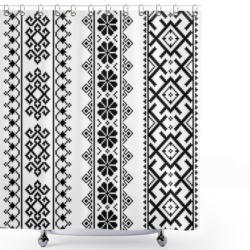 Personality  Ukrainian, Belarusian Black Embroidery Seamless Pattern - Vyshyvanka Shower Curtains