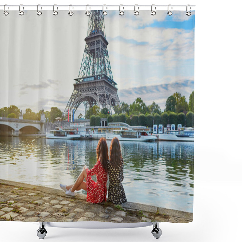 Personality  Beautiful Twin Sisters Near The Eiffel Tower In Paris, France Shower Curtains