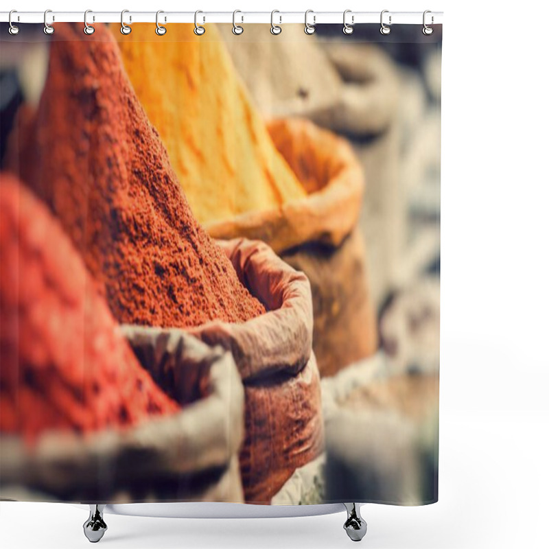 Personality  Traditional Spices Market In India.  Shower Curtains