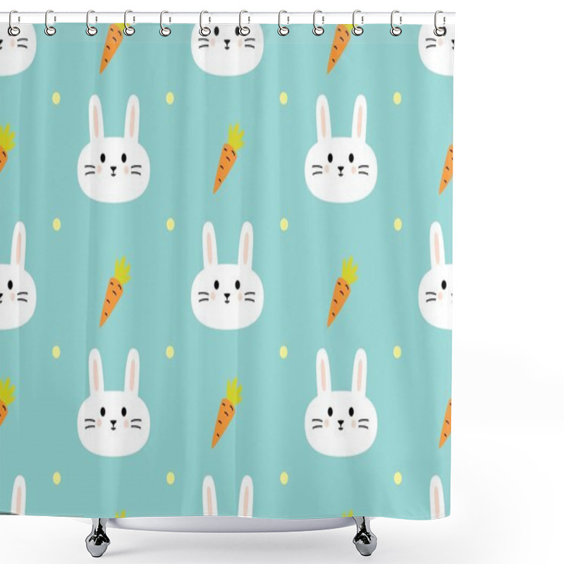 Personality  Seamless Pattern With Cute Rabbits And Carrots On Blue.  Shower Curtains