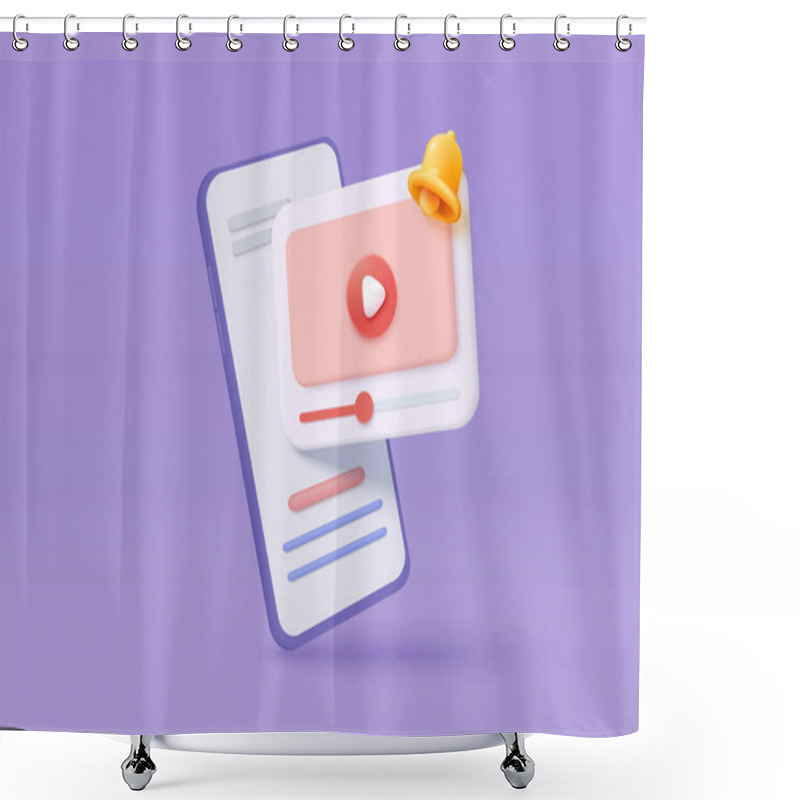 Personality  3d Social Media With Live Streaming And Bell Alert On Mobile Phone. Social Media Online Playing Video For Make Money Passive Income Concept. 3d Mobile Entertainment Icon Vector Render Illustration Shower Curtains