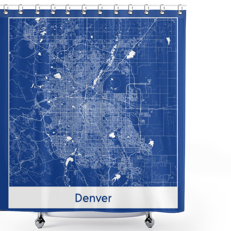 Personality  Denver United States North America City Map Blue Print Vector Illustration Shower Curtains