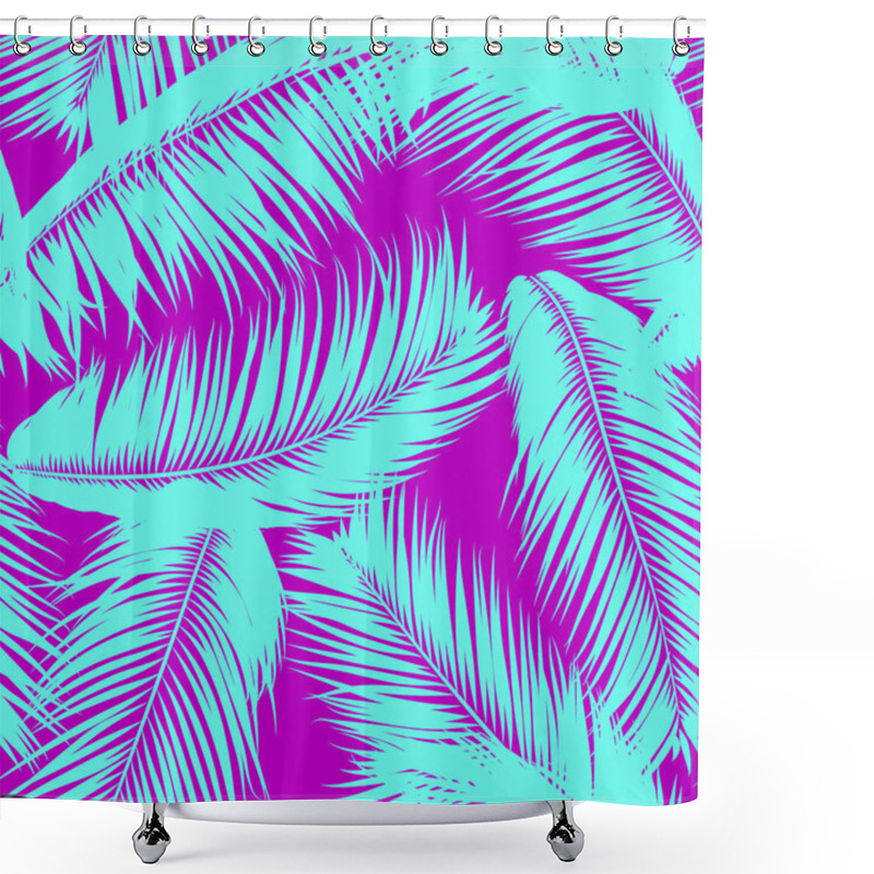 Personality  Tropical Palm Tree Leaves. Vector Seamless Pattern. Simple Silhouette Coconut Leaf Sketch. Summer Floral Background. Jungle Foliage. Trendy Wallpaper Of Exotic Palm Tree Leaves For Textile Design. Shower Curtains