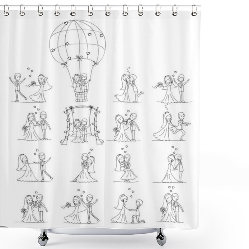 Personality  Set Of Wedding Pictures, Bride And Groom Shower Curtains