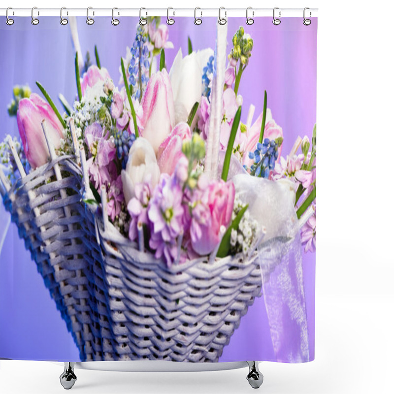 Personality  Beautiful Spring Flowers In A Basket Shower Curtains