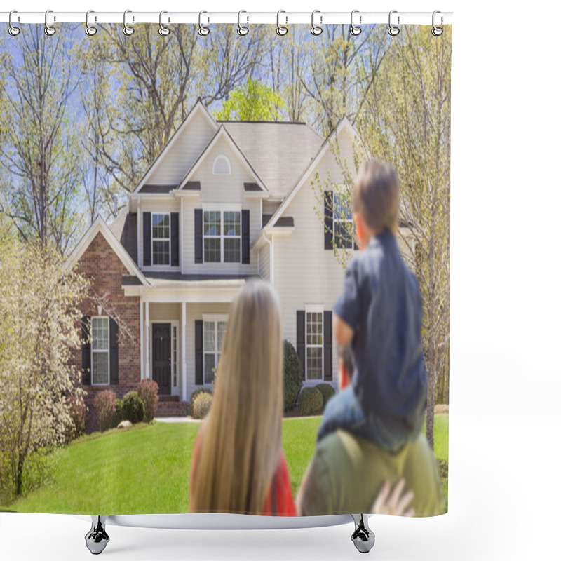 Personality  Mixed Race Young Family Looking At Beautiful Home Shower Curtains