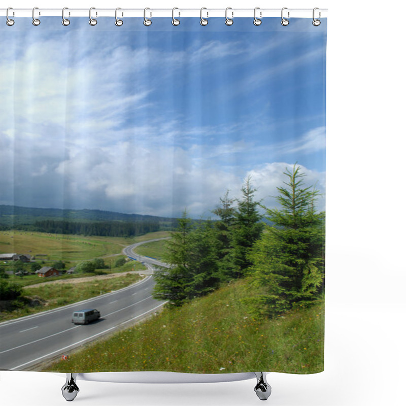 Personality  Road With Car In Countryside Shower Curtains