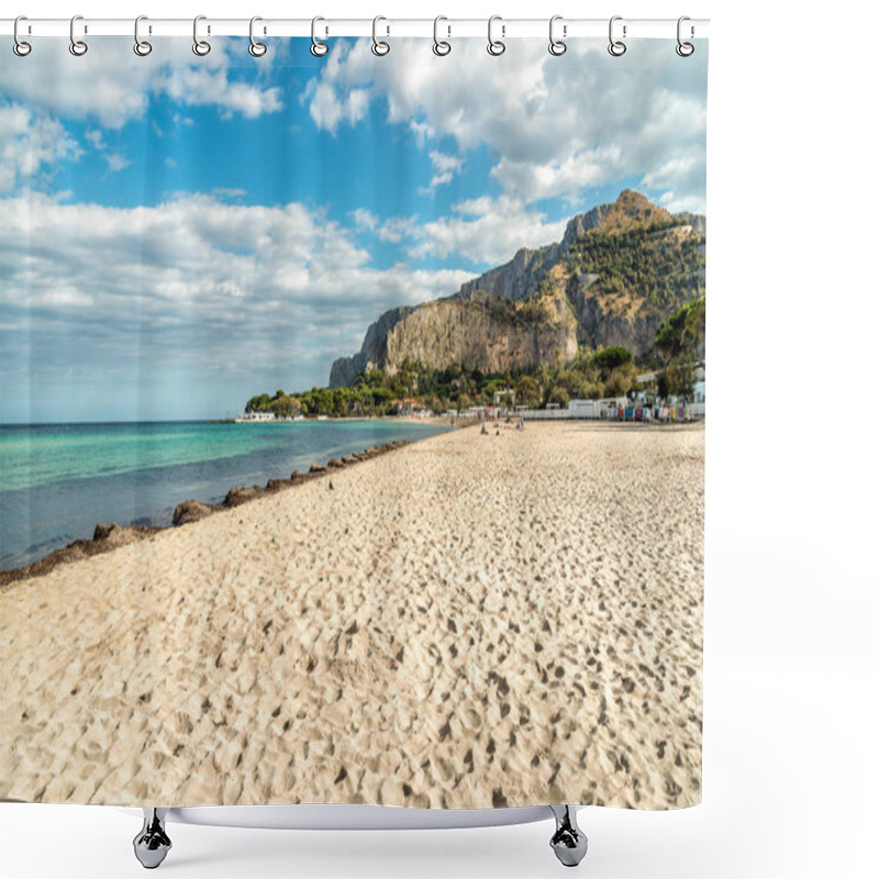 Personality  View Of Mondello Beach, Is A Small Seaside Resort Near Center Of City Palermo, Sicily, Italy Shower Curtains