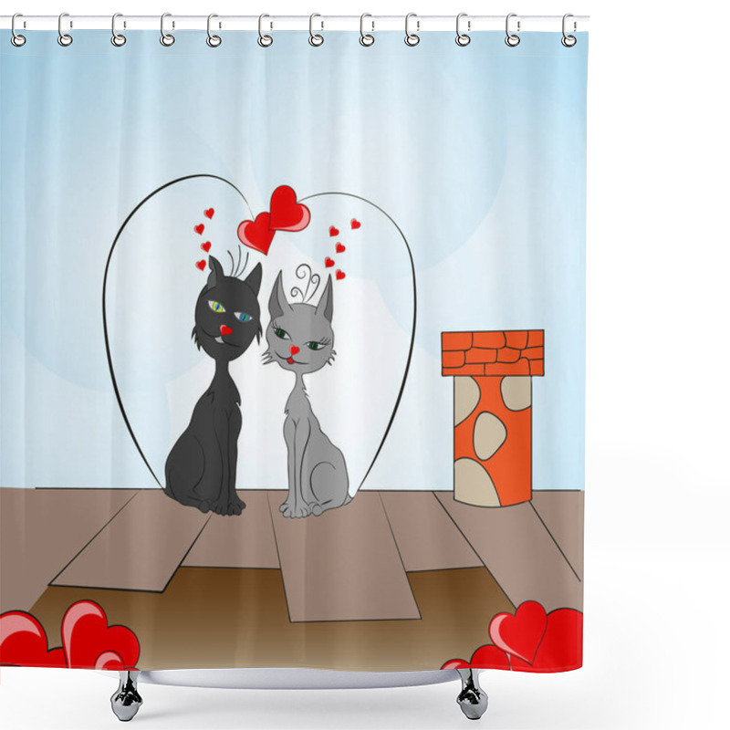 Personality  Lovers Cats On The Roof Of The House Shower Curtains