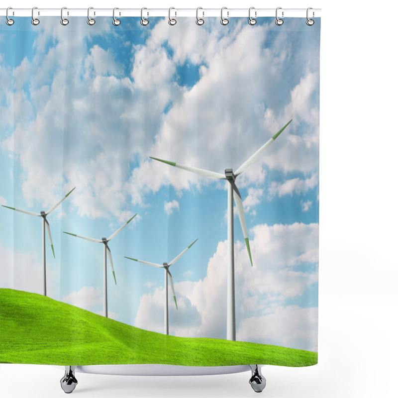 Personality  Windmill And Cloudy Blue Sky Shower Curtains