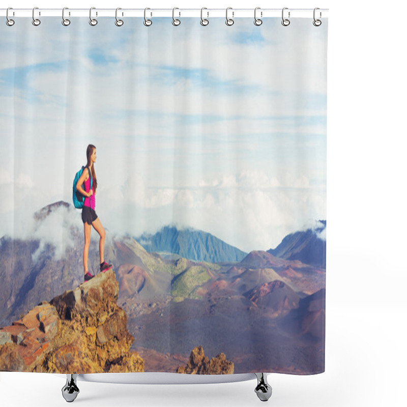 Personality  Woman Hiker In The Mountains Enjoying The Outdoors Shower Curtains