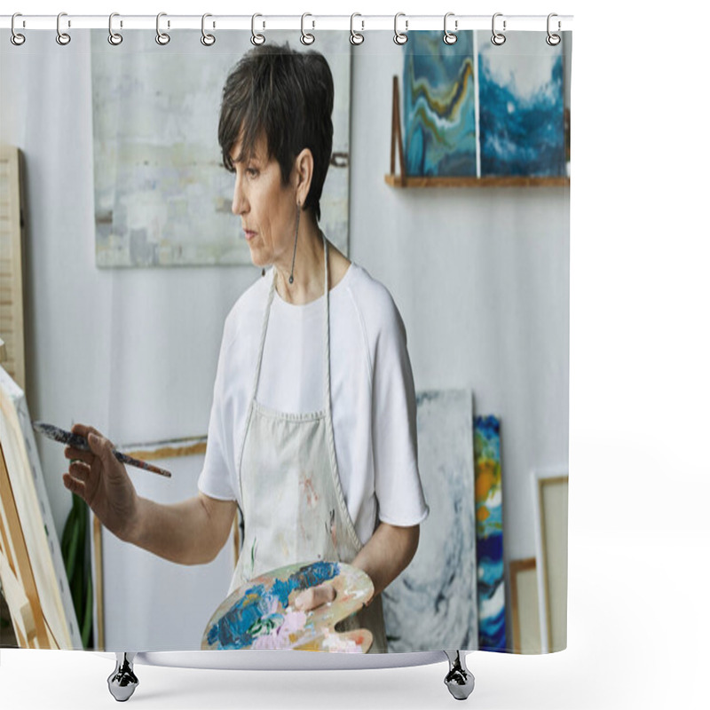 Personality  A Passionate Artist Creates A Vibrant Masterpiece In Her Studio. Shower Curtains