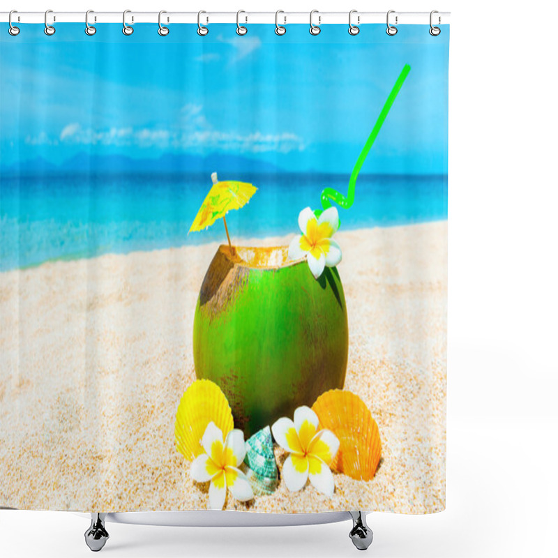 Personality  Exotic Cocktain On The Sandy Beach. Vacation Concept Shower Curtains