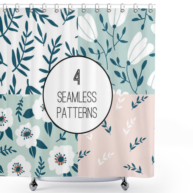 Personality  4 Seamless Pattern Set With Hand Drawn Flowers  Shower Curtains