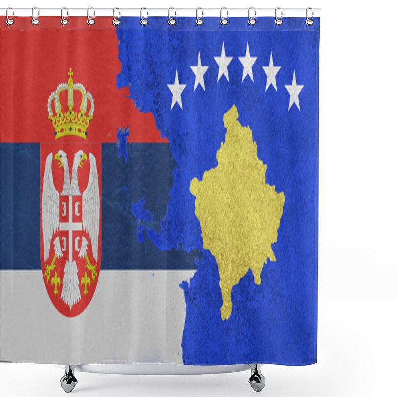 Personality  Serbia - Kosovo Conflict Illustration, National Flag Against The Cracked Wall Shower Curtains