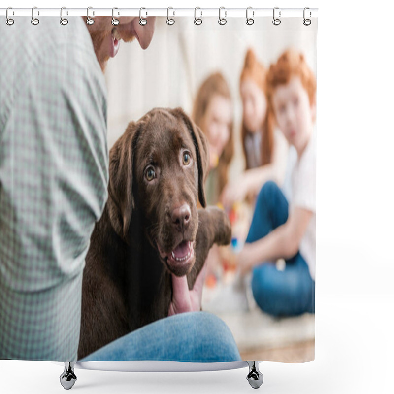 Personality  Father Holding Puppy Shower Curtains