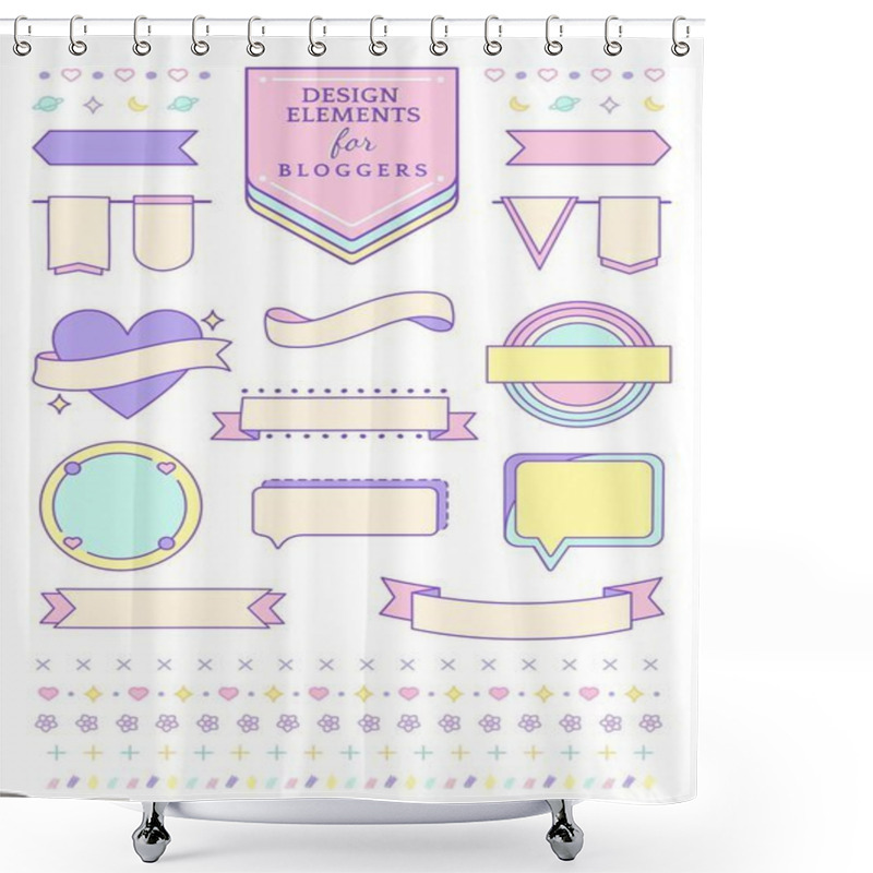 Personality  Cute Pink Design Elements For Bloggers Vector Shower Curtains