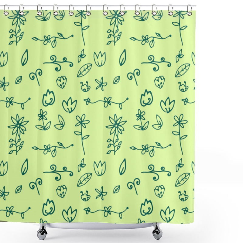 Personality  Floral Seamless Pattern. Hand-drawn Gel Pen Vector Illustration.  Shower Curtains