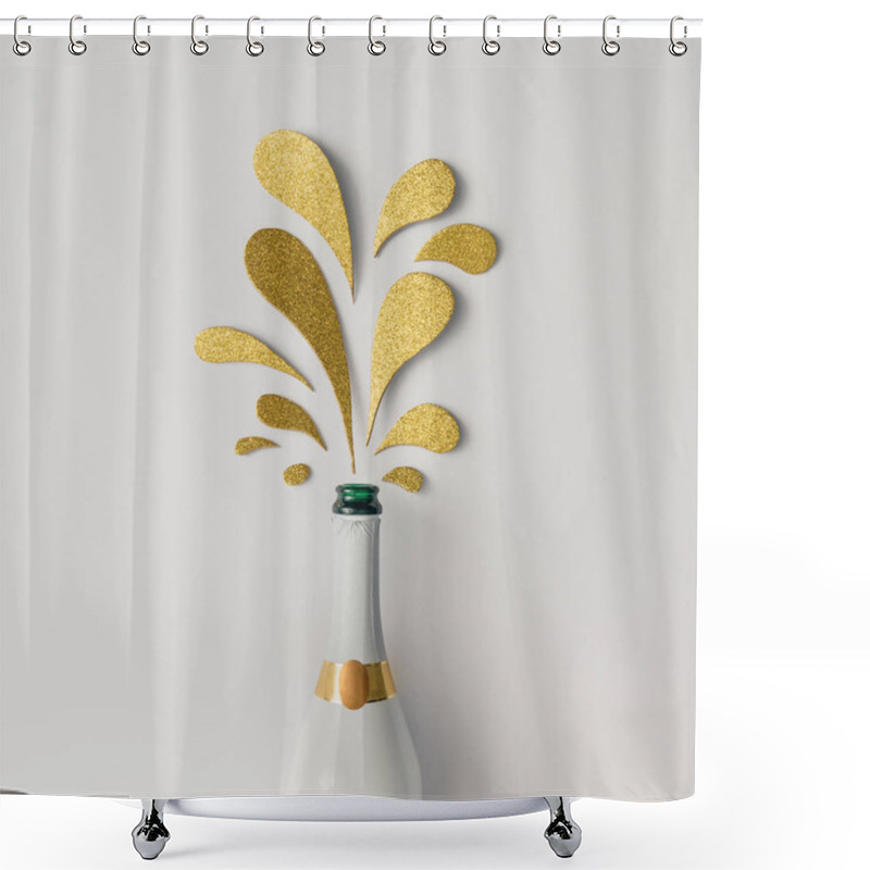 Personality  Champagne Bottle With Golden Glittering Splashes Shower Curtains