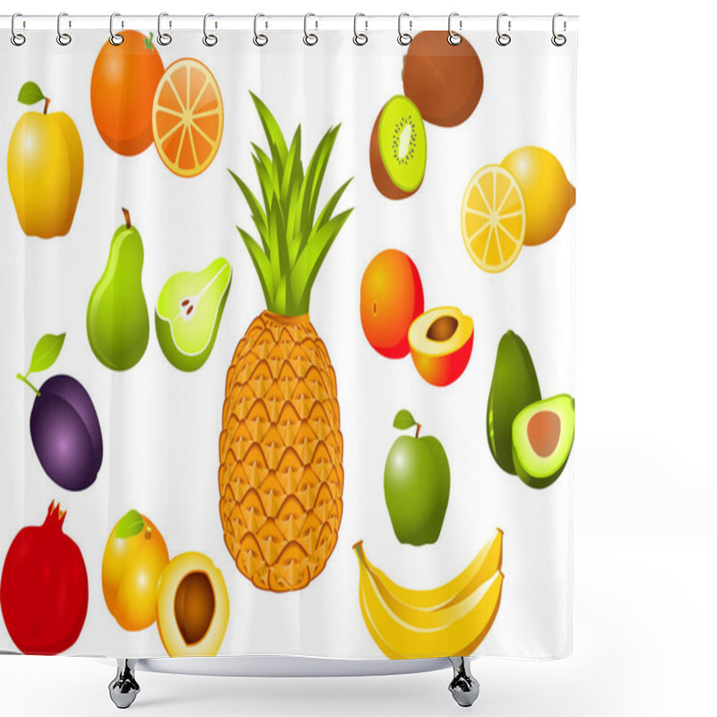 Personality  Set Of Various Exotic Fruits Isolated On White Background Shower Curtains