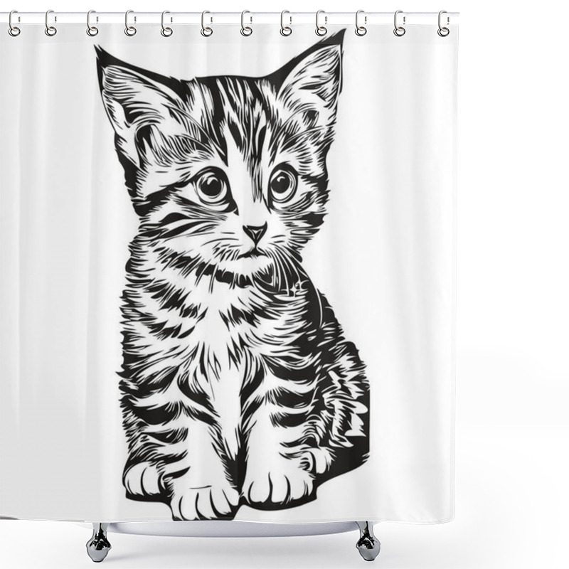 Personality  Cat Sketchy, Graphic Portrait Of A Cat On A White Background, Kitte Shower Curtains