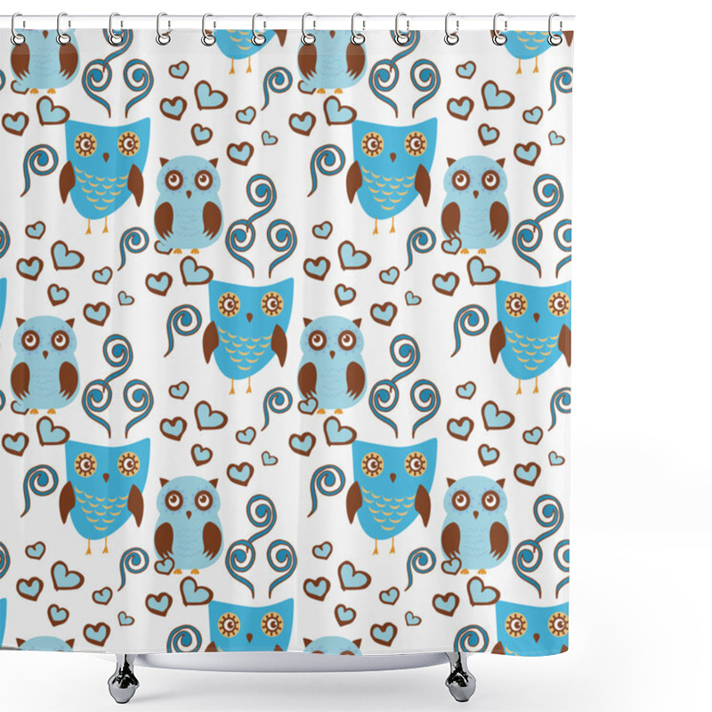 Personality  Cute Seamless Pattern With Owls Couple. Blue And Brown Owls. Vector Illistration Shower Curtains