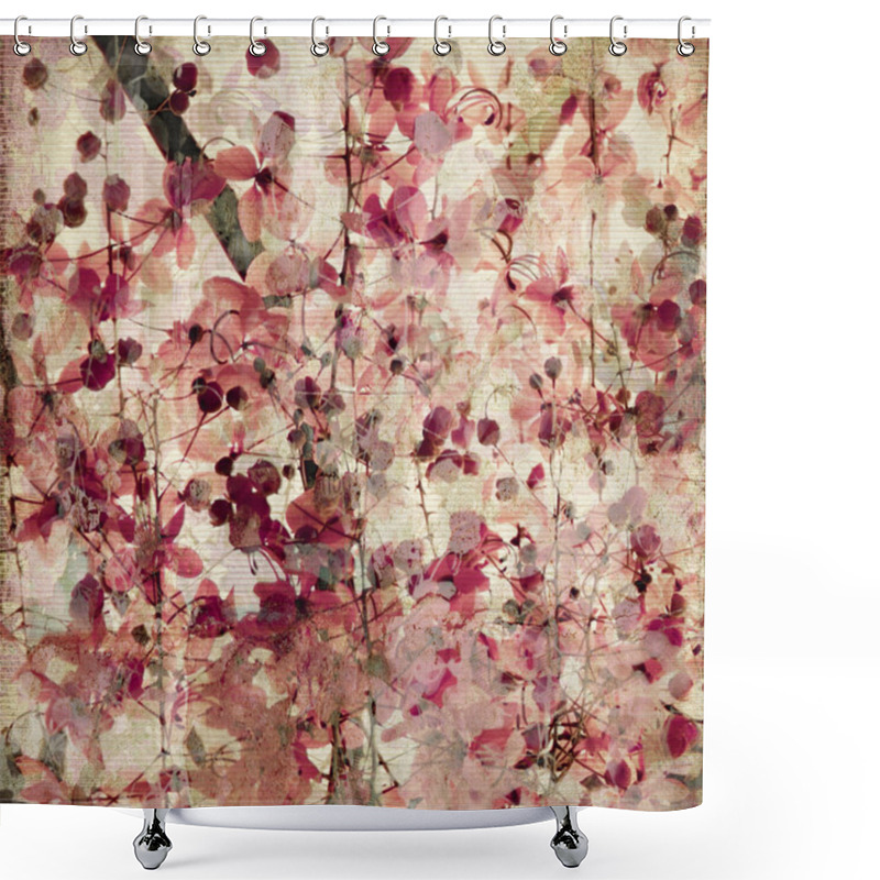 Personality  Grunge Pink Blossom Print On Ribbed Bamboo Antique Background Shower Curtains