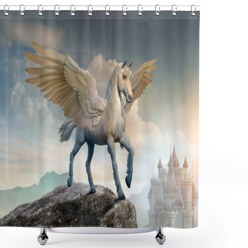 Personality  Pegasus Scene 3D Illustration Shower Curtains