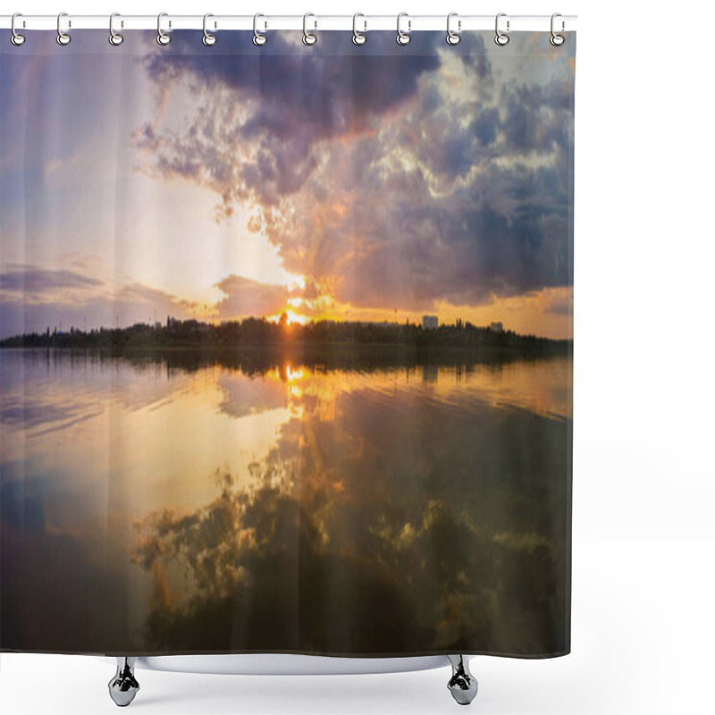 Personality  Wonderful Sunset Panorama Over The City Horizon With Reflection  Shower Curtains