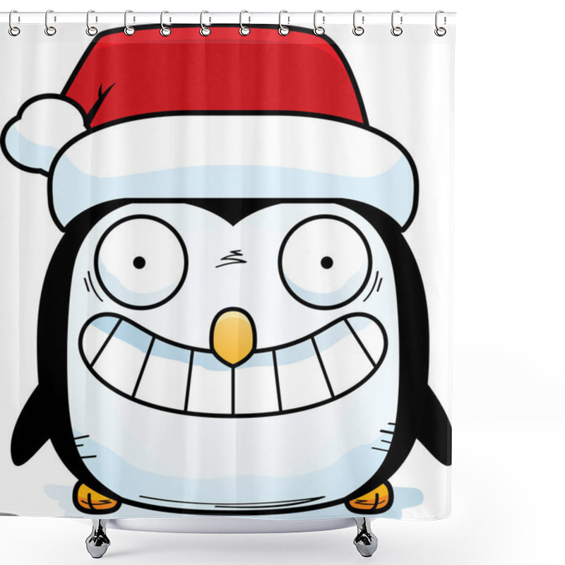 Personality  A Cartoon Illustration Of A Penguin With A Santa Hat. Shower Curtains