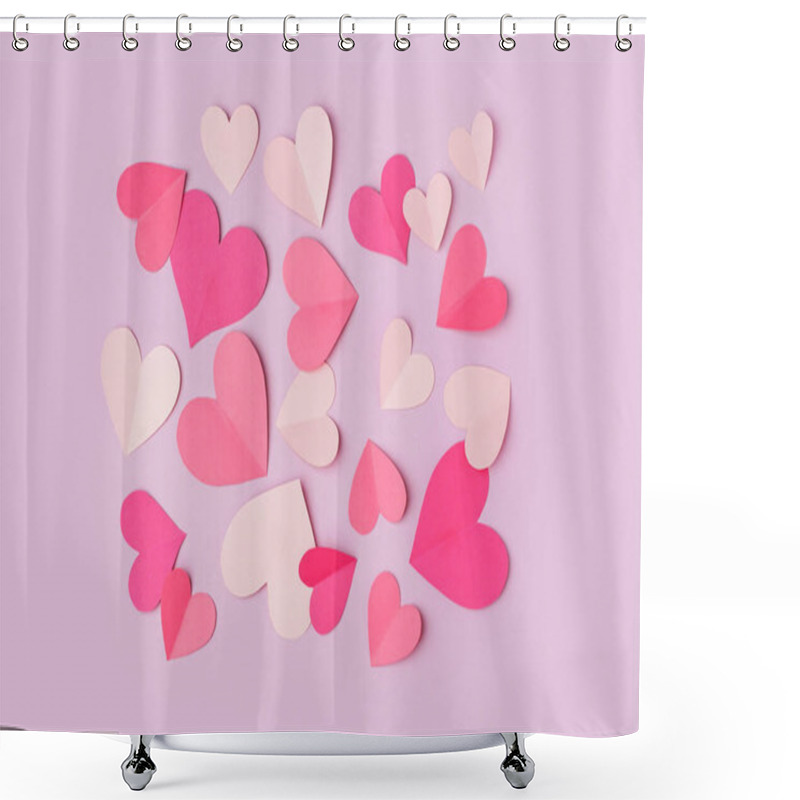 Personality  Pink Paper Hearts On Lilac Background. Valentine's Day Celebration Shower Curtains