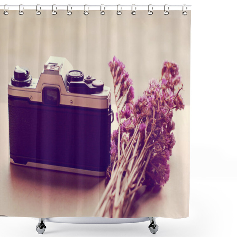 Personality  Old Camera And Bunch Of Flowers Shower Curtains