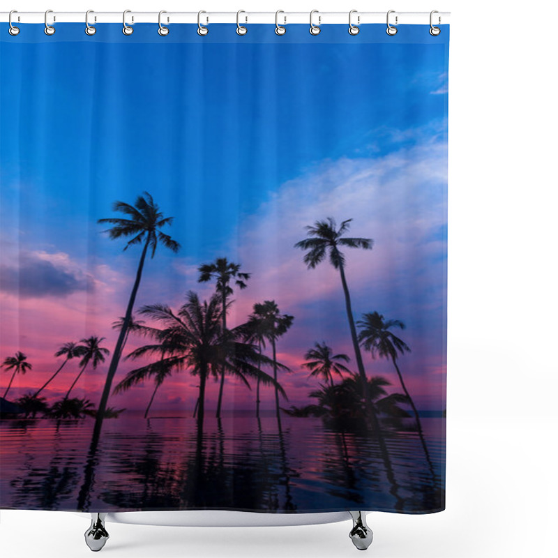 Personality  Tall Coconut Palm Trees At Twilight Sky Reflected In Water Shower Curtains