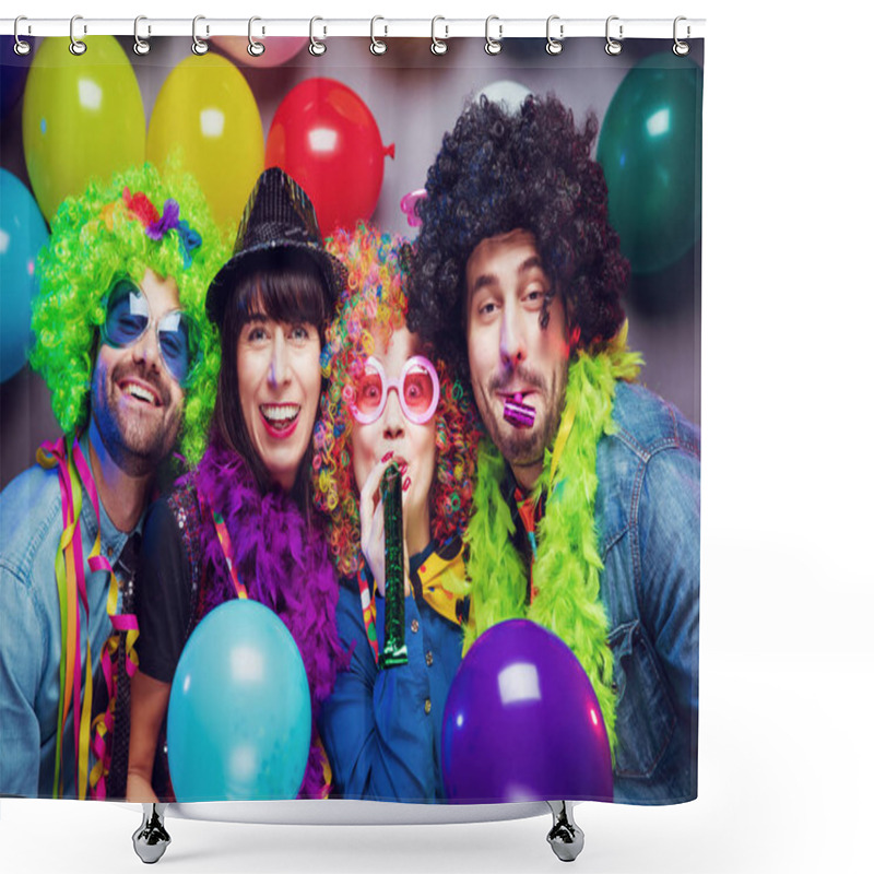 Personality  Party People Celebrating Carnival Or New Year In Party Club Shower Curtains